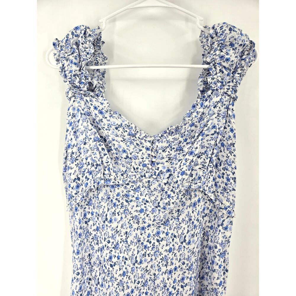 NWT Gap Women Maxi Dress Medium Blue Sweetheart Crepe Floral Smock Ruffle Summer - Picture 8 of 16